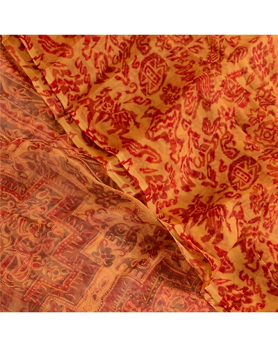 Sanskriti Vintage Yellow Sarees Pure Chiffon Silk Printed Sari 5Yd Craft Fabric, PRG-3886-Yellow-Printed Floral Design-Pure Chiffon Silk-1