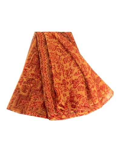 Sanskriti Vintage Yellow Sarees Pure Chiffon Silk Printed Sari 5Yd Craft Fabric, PRG-3886-Yellow-Printed Floral Design-Pure Chiffon Silk-2