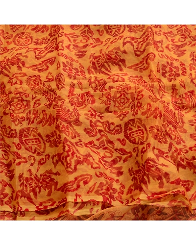 Sanskriti Vintage Yellow Sarees Pure Chiffon Silk Printed Sari 5Yd Craft Fabric, PRG-3886-Yellow-Printed Floral Design-Pure Chiffon Silk-6