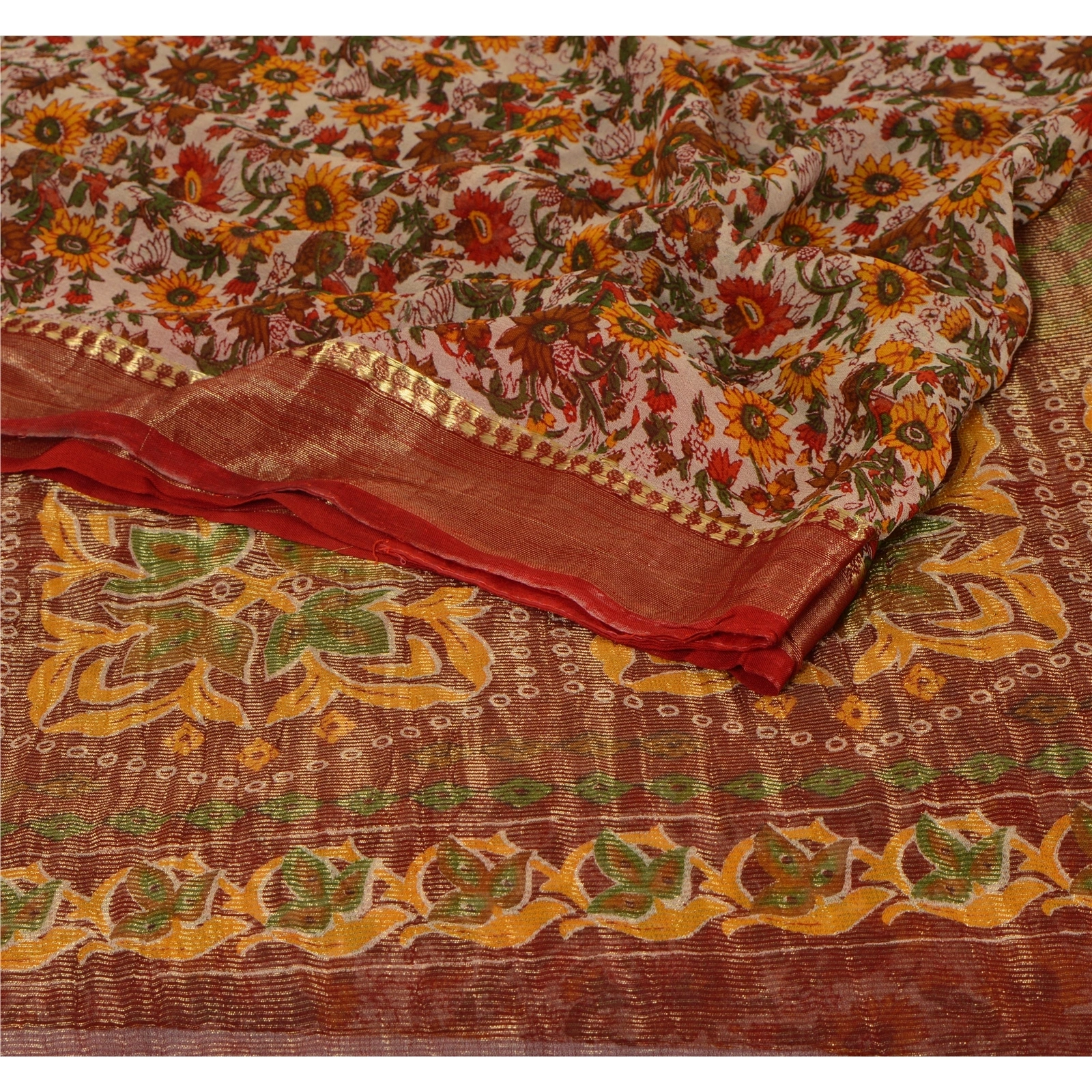 Sanskriti Vintage Dark Red Sarees Blend Georgette Printed Sari Craft Fabric, PRG-3915-Dark Red-Printed Floral Design-Blend Georgette-1