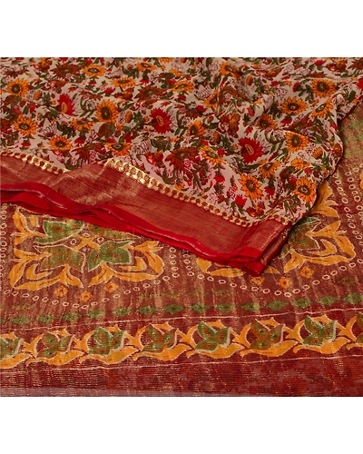 Sanskriti Vintage Dark Red Sarees Blend Georgette Printed Sari Craft Fabric, PRG-3915-Dark Red-Printed Floral Design-Blend Georgette-1