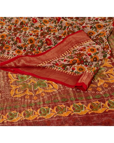 Sanskriti Vintage Dark Red Sarees Blend Georgette Printed Sari Craft Fabric, PRG-3915-Dark Red-Printed Floral Design-Blend Georgette-2