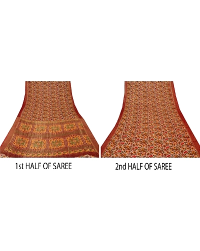 Sanskriti Vintage Dark Red Sarees Blend Georgette Printed Sari Craft Fabric, PRG-3915-Dark Red-Printed Floral Design-Blend Georgette-3