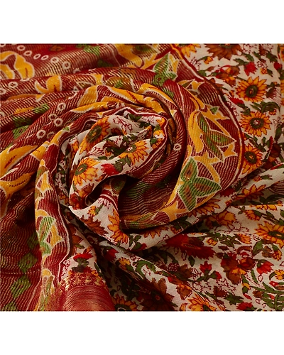 Sanskriti Vintage Dark Red Sarees Blend Georgette Printed Sari Craft Fabric, PRG-3915-Dark Red-Printed Floral Design-Blend Georgette-5