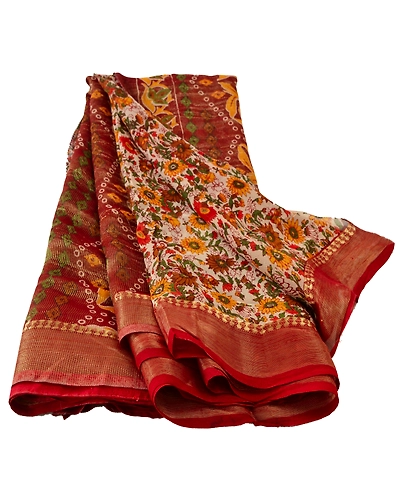 Sanskriti Vintage Dark Red Sarees Blend Georgette Printed Sari Craft Fabric, PRG-3915-Dark Red-Printed Floral Design-Blend Georgette-6