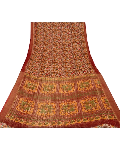 Sanskriti Vintage Dark Red Sarees Blend Georgette Printed Sari Craft Fabric, PRG-3915-Dark Red-Printed Floral Design-Blend Georgette-7