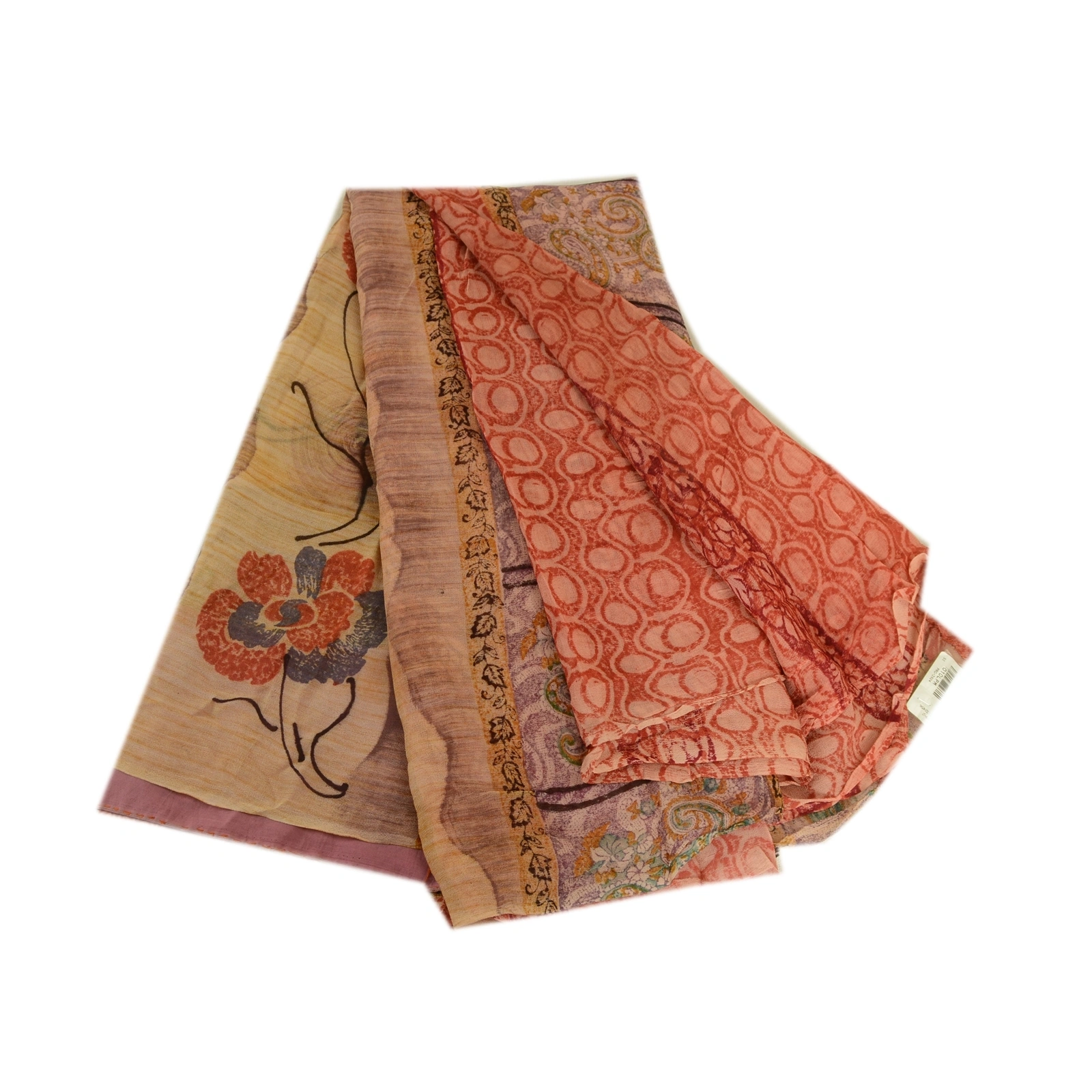 Sanskriti Vintage Orange Sarees Pure Georgette Silk Printed Sari Craft Fabric, PRG-3924-Orange-Printed Floral Design-Pure Georgette Silk-2