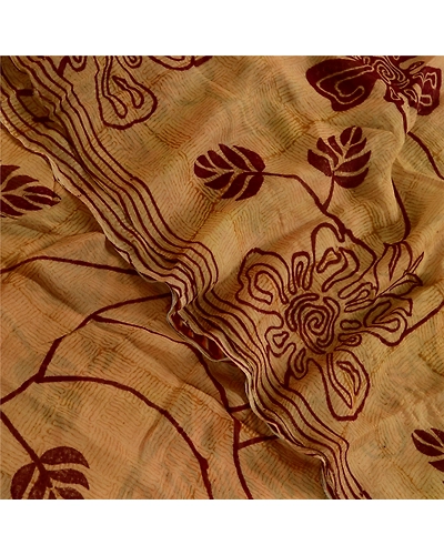 Sanskriti Vintage Brown Sarees Pure Georgette Silk Printed Sari 5Yd Craft Fabric, PRG-4009-Brown-Printed Floral Design-Pure Georgette Silk-1
