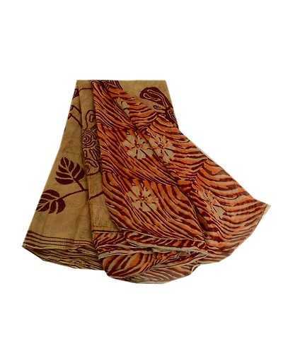 Sanskriti Vintage Brown Sarees Pure Georgette Silk Printed Sari 5Yd Craft Fabric, PRG-4009-Brown-Printed Floral Design-Pure Georgette Silk-2