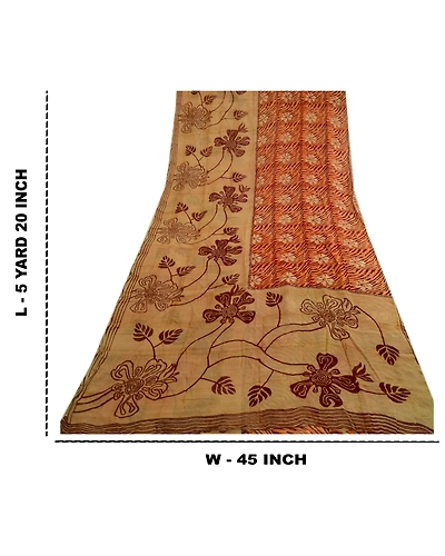 Sanskriti Vintage Brown Sarees Pure Georgette Silk Printed Sari 5Yd Craft Fabric, PRG-4009-Brown-Printed Floral Design-Pure Georgette Silk-3