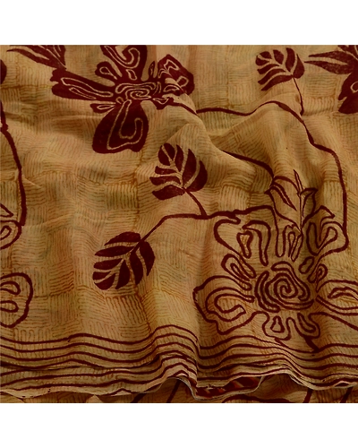 Sanskriti Vintage Brown Sarees Pure Georgette Silk Printed Sari 5Yd Craft Fabric, PRG-4009-Brown-Printed Floral Design-Pure Georgette Silk-6