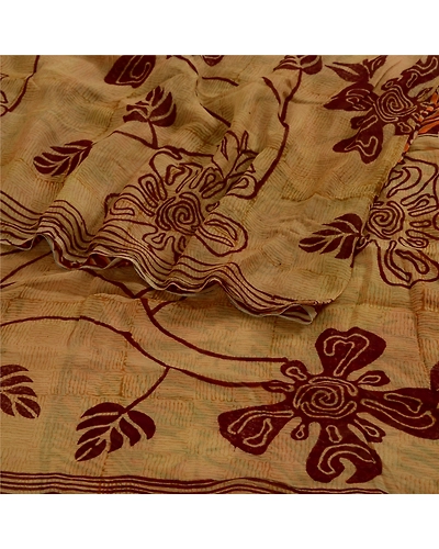 Sanskriti Vintage Brown Sarees Pure Georgette Silk Printed Sari 5Yd Craft Fabric, PRG-4009-Brown-Printed Floral Design-Pure Georgette Silk-7