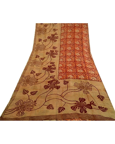 Sanskriti Vintage Brown Sarees Pure Georgette Silk Printed Sari 5Yd Craft Fabric, PRG-4009-Brown-Printed Floral Design-Pure Georgette Silk-8
