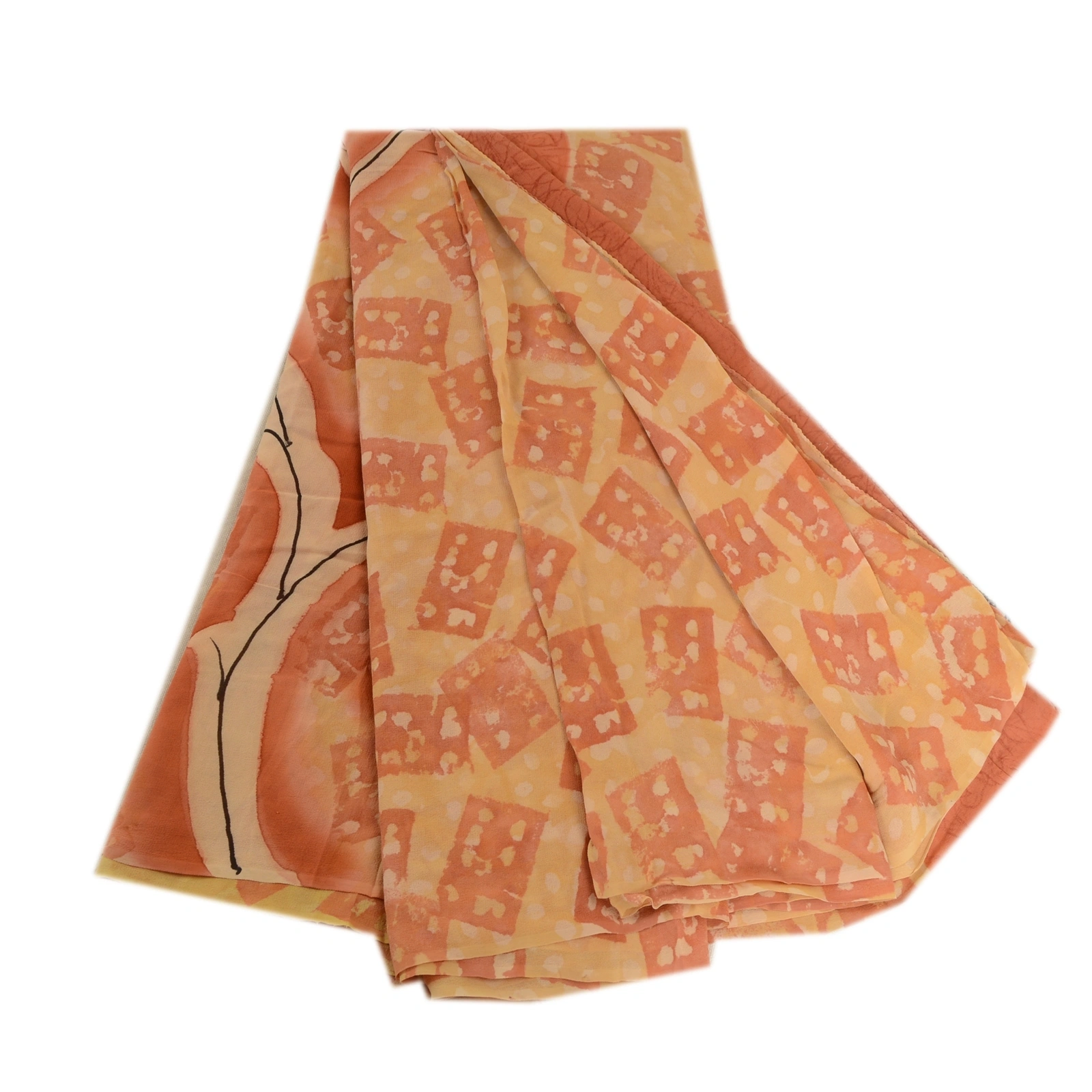 Sanskriti Vintage Peach Sarees Pure Georgette Silk Printed Sari 5Yd Craft Fabric, PRG-4026-Peach-Printed Floral Design-Pure Georgette Silk-2