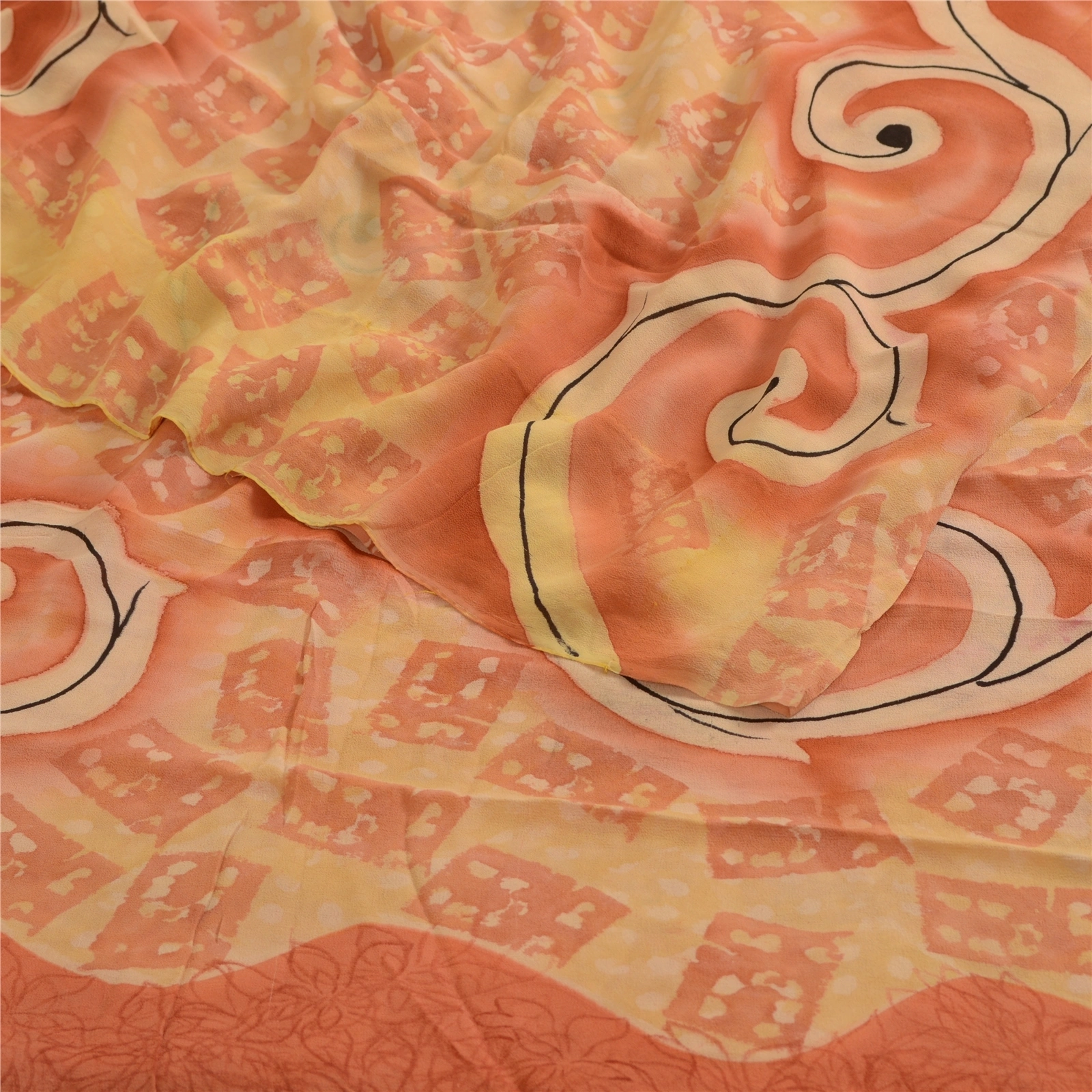 Sanskriti Vintage Peach Sarees Pure Georgette Silk Printed Sari 5Yd Craft Fabric, PRG-4026-Peach-Printed Floral Design-Pure Georgette Silk-7