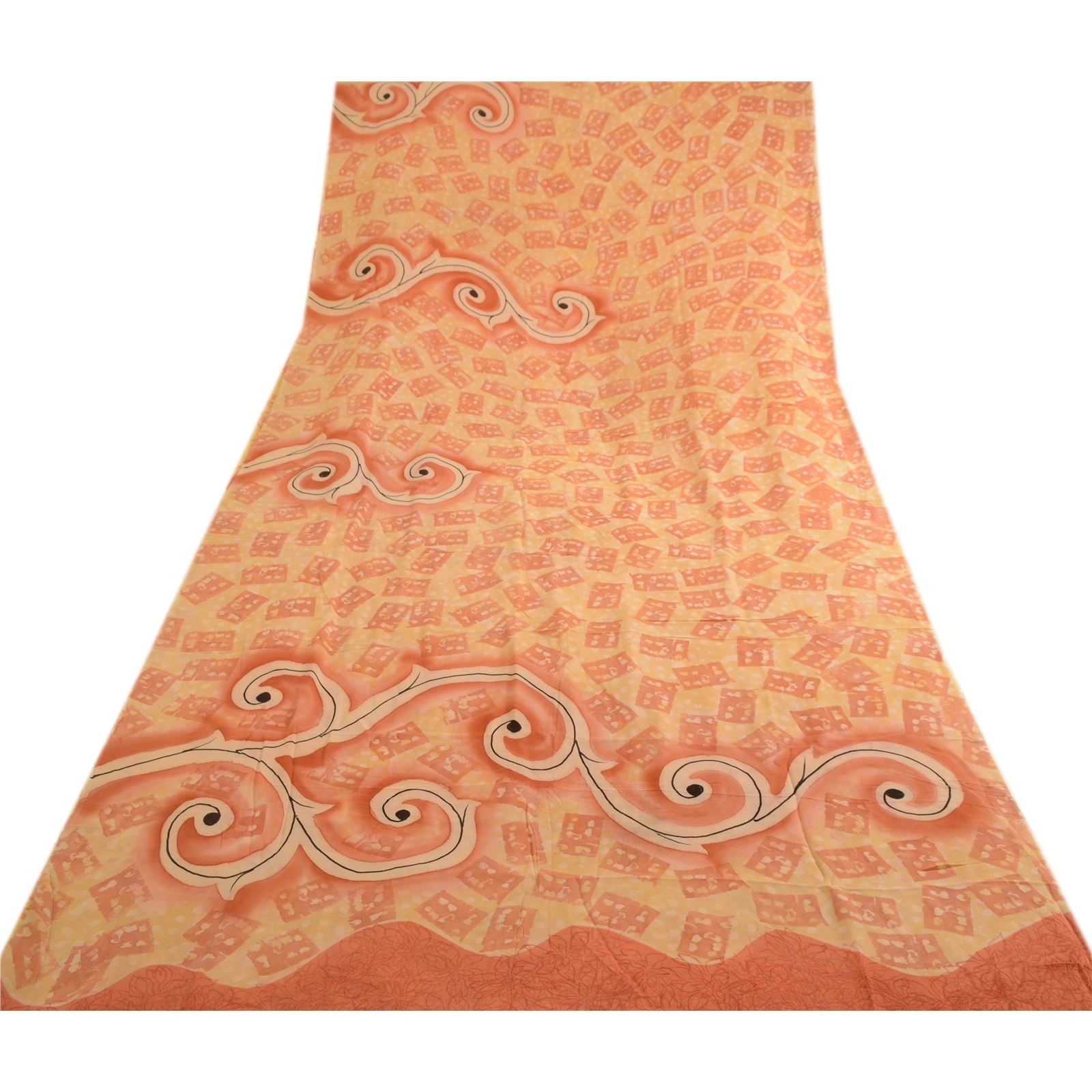 Sanskriti Vintage Peach Sarees Pure Georgette Silk Printed Sari 5Yd Craft Fabric, PRG-4026-Peach-Printed Floral Design-Pure Georgette Silk-8