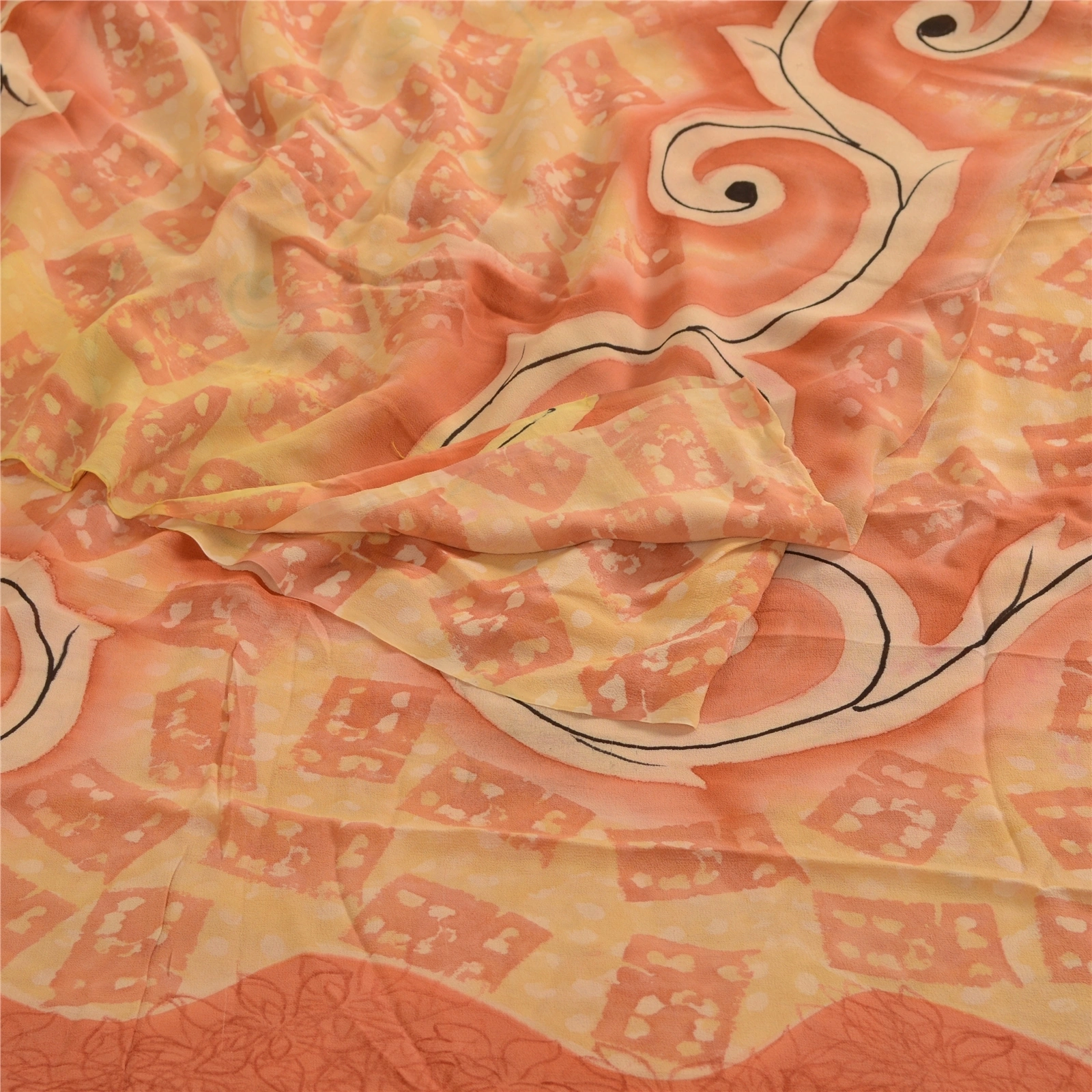 Sanskriti Vintage Peach Sarees Pure Georgette Silk Printed Sari 5Yd Craft Fabric, PRG-4026-Peach-Printed Floral Design-Pure Georgette Silk-9