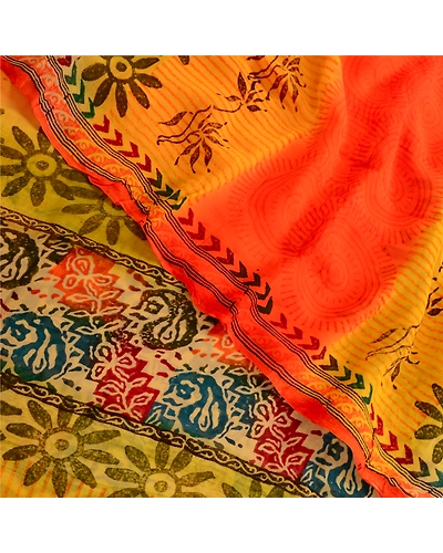 Sanskriti Vintage Yellow Sarees Pure Georgette Silk Printed Sari Craft Fabric, PRG-4062-Yellow-Printed Floral Design-Pure Georgette Silk-1