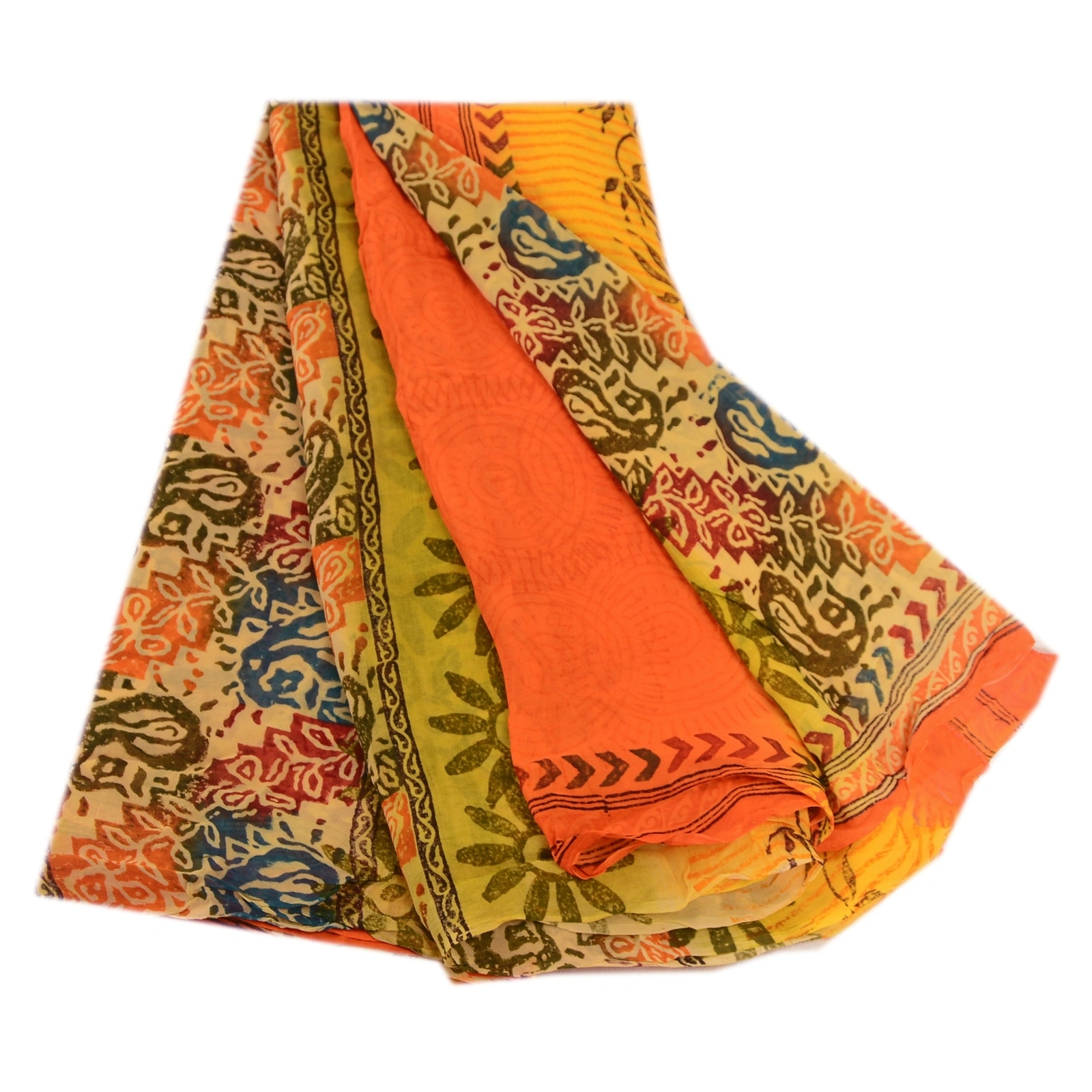 Sanskriti Vintage Yellow Sarees Pure Georgette Silk Printed Sari Craft Fabric, PRG-4062-Yellow-Printed Floral Design-Pure Georgette Silk-2