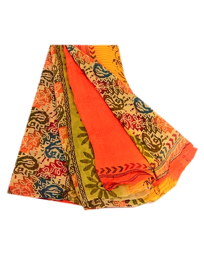 Sanskriti Vintage Yellow Sarees Pure Georgette Silk Printed Sari Craft Fabric, PRG-4062-Yellow-Printed Floral Design-Pure Georgette Silk-2