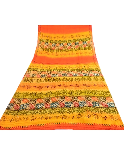 Sanskriti Vintage Yellow Sarees Pure Georgette Silk Printed Sari Craft Fabric, PRG-4062-Yellow-Printed Floral Design-Pure Georgette Silk-8