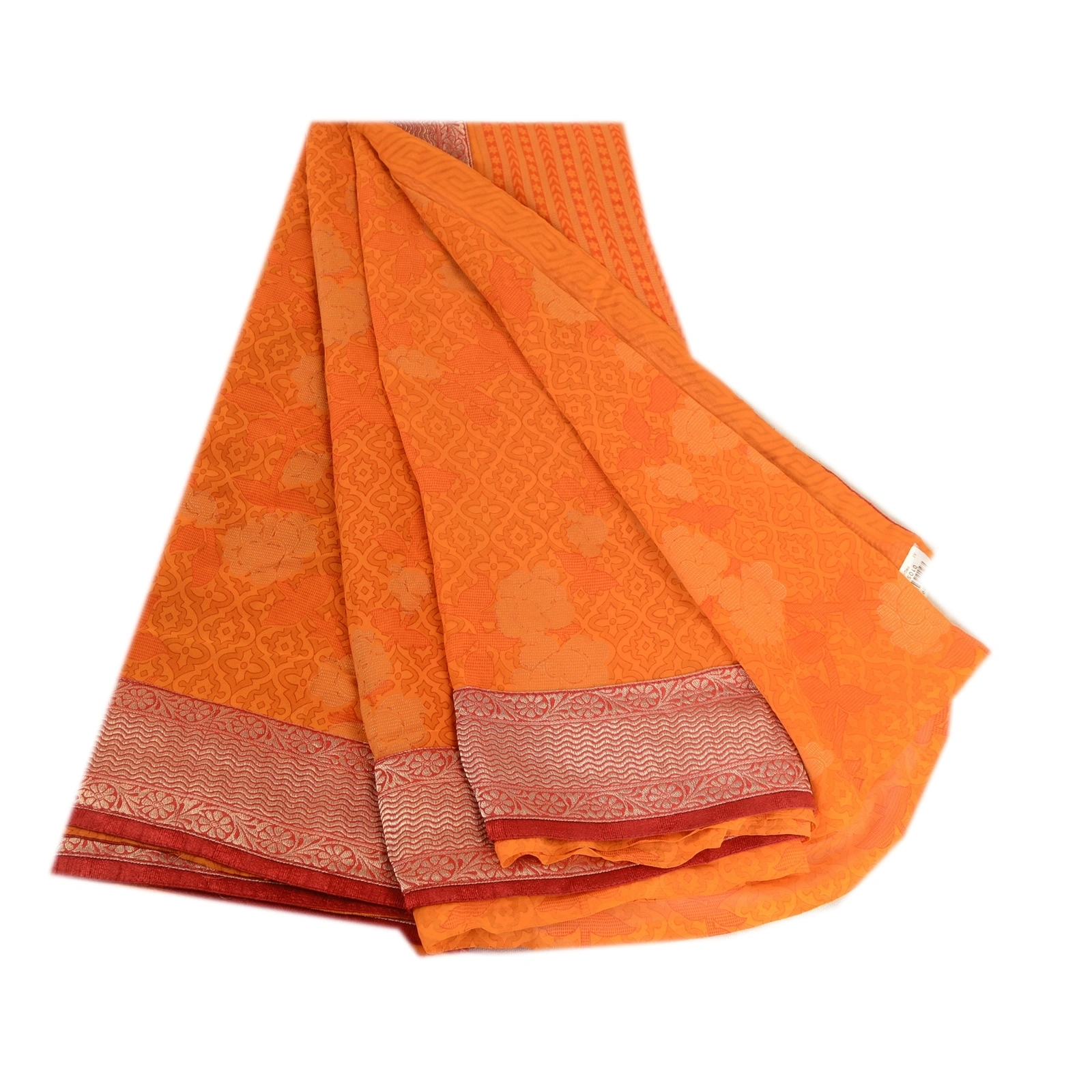 Sanskriti Vintage Orange Indian Sarees Georgette Printed Sari Soft Craft Fabric, PRG-4090-Orange-Printed Floral Design-Poly Georgette-2