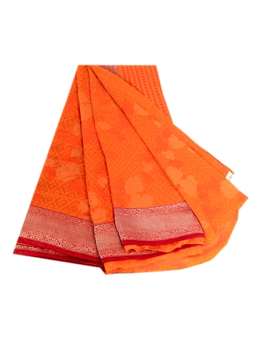 Sanskriti Vintage Orange Indian Sarees Georgette Printed Sari Soft Craft Fabric, PRG-4090-Orange-Printed Floral Design-Poly Georgette-2
