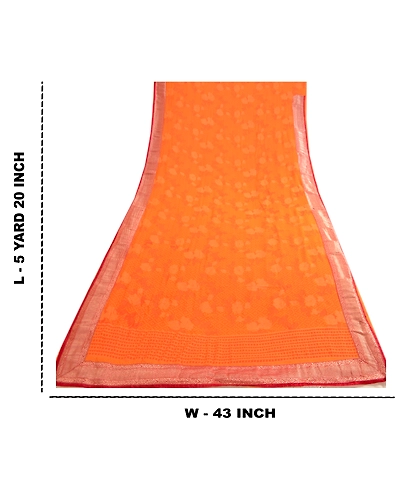 Sanskriti Vintage Orange Indian Sarees Georgette Printed Sari Soft Craft Fabric, PRG-4090-Orange-Printed Floral Design-Poly Georgette-3