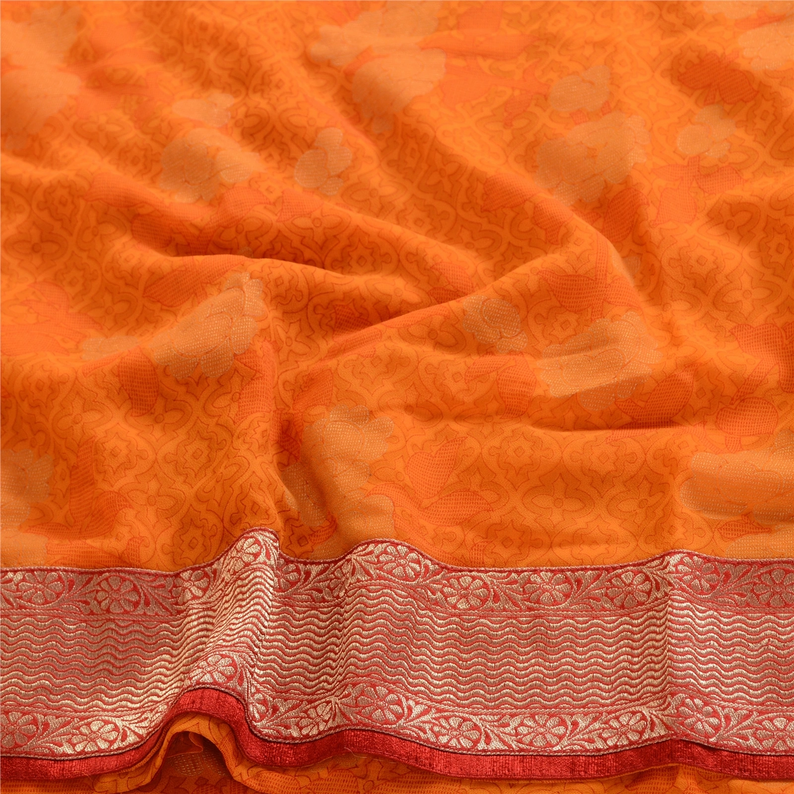 Sanskriti Vintage Orange Indian Sarees Georgette Printed Sari Soft Craft Fabric, PRG-4090-Orange-Printed Floral Design-Poly Georgette-6