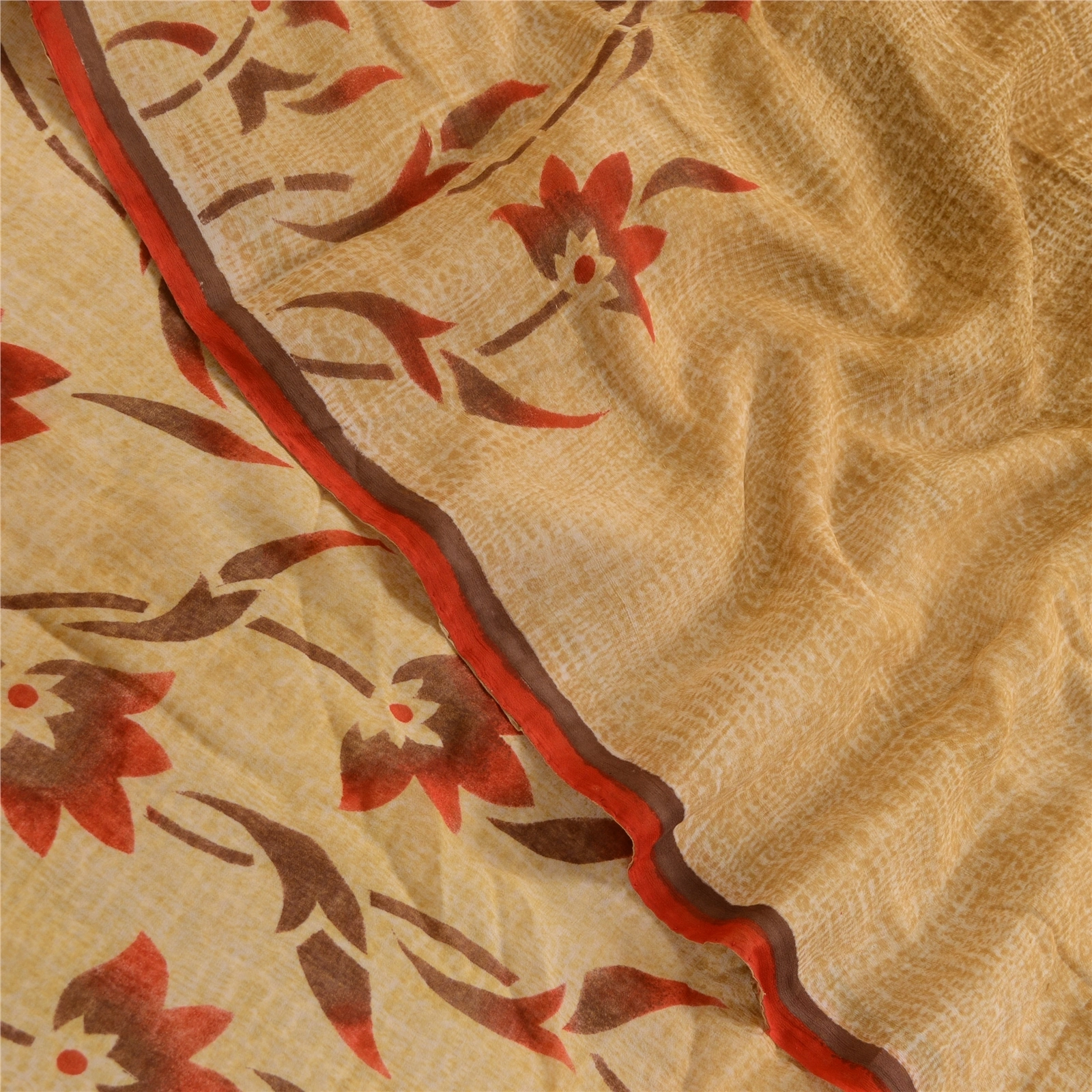 Sanskriti Vintage Brown Sarees Pure Georgette Silk Printed Sari 5Yd Craft Fabric, PRG-4121-Brown-Printed Floral Design-Pure Georgette Silk-1