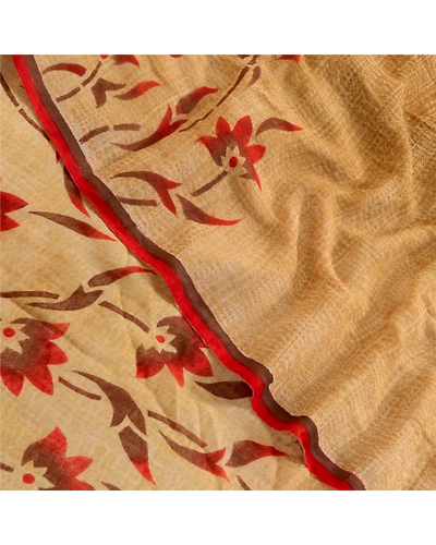 Sanskriti Vintage Brown Sarees Pure Georgette Silk Printed Sari 5Yd Craft Fabric, PRG-4121-Brown-Printed Floral Design-Pure Georgette Silk-1