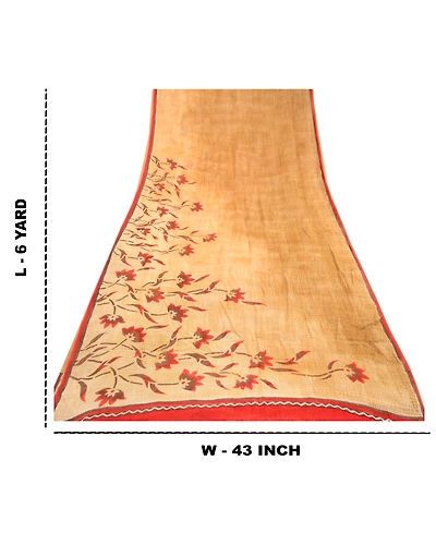 Sanskriti Vintage Brown Sarees Pure Georgette Silk Printed Sari 5Yd Craft Fabric, PRG-4121-Brown-Printed Floral Design-Pure Georgette Silk-3