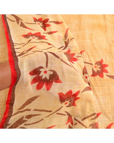 Sanskriti Vintage Brown Sarees Pure Georgette Silk Printed Sari 5Yd Craft Fabric, PRG-4121-Brown-Printed Floral Design-Pure Georgette Silk-4