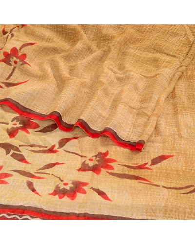 Sanskriti Vintage Brown Sarees Pure Georgette Silk Printed Sari 5Yd Craft Fabric, PRG-4121-Brown-Printed Floral Design-Pure Georgette Silk-7