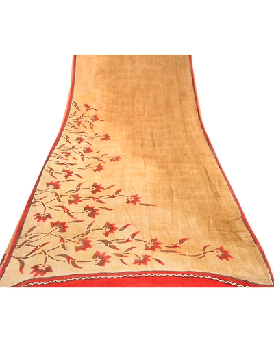 Sanskriti Vintage Brown Sarees Pure Georgette Silk Printed Sari 5Yd Craft Fabric, PRG-4121-Brown-Printed Floral Design-Pure Georgette Silk-8
