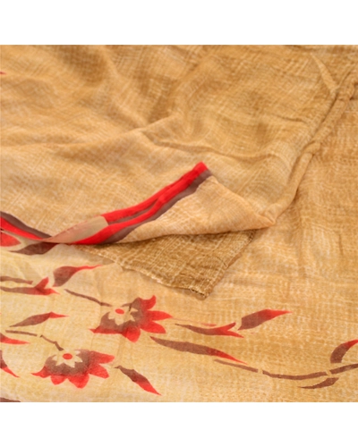 Sanskriti Vintage Brown Sarees Pure Georgette Silk Printed Sari 5Yd Craft Fabric, PRG-4121-Brown-Printed Floral Design-Pure Georgette Silk-9
