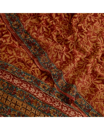 Sanskriti Vintage Sarees Brown Pure Georgette Silk Printed Sari 5Yd Craft Fabric, PRG-4158-Brown-Printed Floral Design-Pure Georgette Silk-1