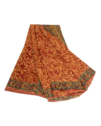 Sanskriti Vintage Sarees Brown Pure Georgette Silk Printed Sari 5Yd Craft Fabric, PRG-4158-Brown-Printed Floral Design-Pure Georgette Silk-2