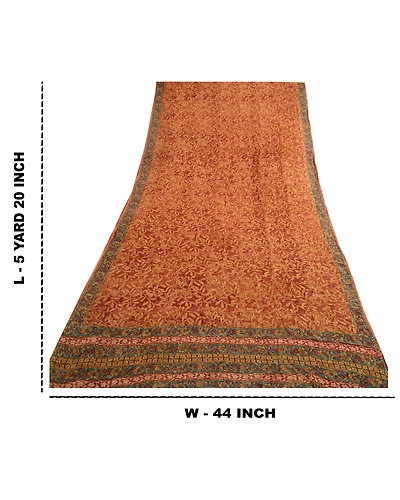 Sanskriti Vintage Sarees Brown Pure Georgette Silk Printed Sari 5Yd Craft Fabric, PRG-4158-Brown-Printed Floral Design-Pure Georgette Silk-3