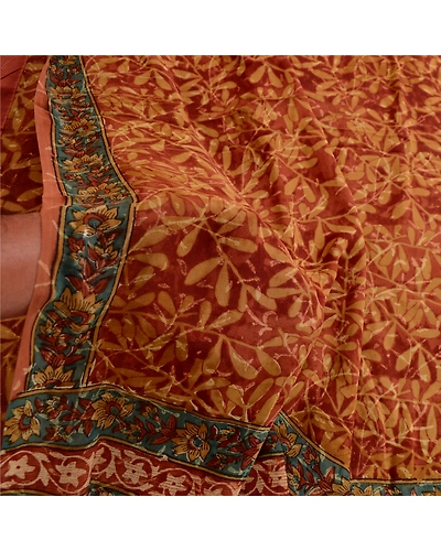 Sanskriti Vintage Sarees Brown Pure Georgette Silk Printed Sari 5Yd Craft Fabric, PRG-4158-Brown-Printed Floral Design-Pure Georgette Silk-4