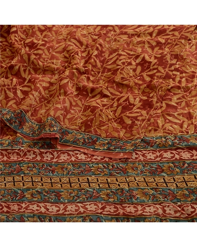 Sanskriti Vintage Sarees Brown Pure Georgette Silk Printed Sari 5Yd Craft Fabric, PRG-4158-Brown-Printed Floral Design-Pure Georgette Silk-7