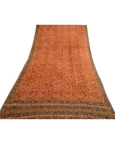 Sanskriti Vintage Sarees Brown Pure Georgette Silk Printed Sari 5Yd Craft Fabric, PRG-4158-Brown-Printed Floral Design-Pure Georgette Silk-8