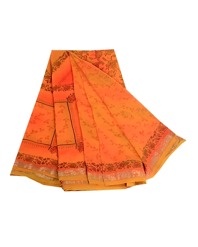 Sanskriti Vintage Orange Sarees Pure Georgette Silk Printed Sari Craft Fabric, PRG-4166-Orange-Printed Floral Design-Pure Georgette Silk-2
