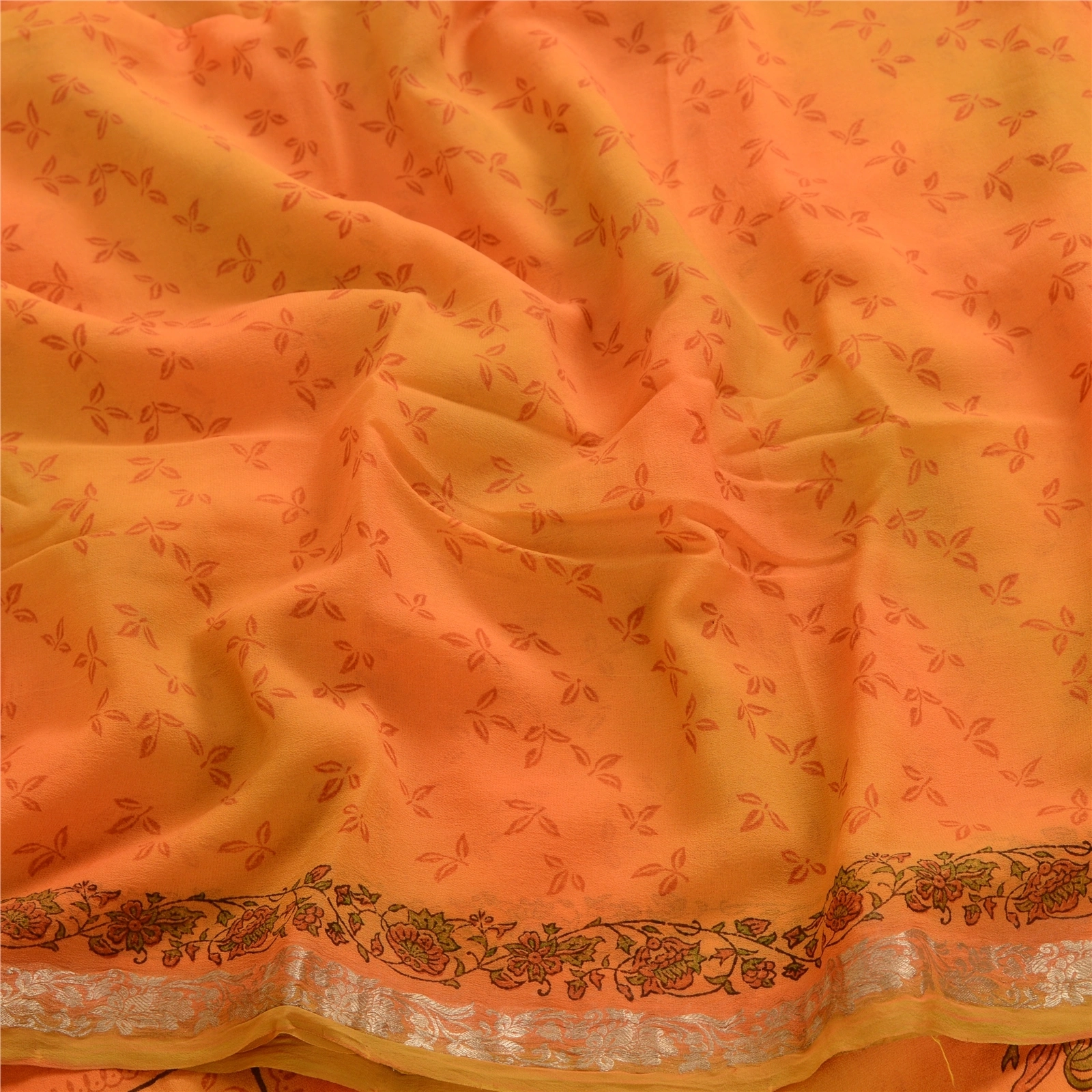 Sanskriti Vintage Orange Sarees Pure Georgette Silk Printed Sari Craft Fabric, PRG-4166-Orange-Printed Floral Design-Pure Georgette Silk-6