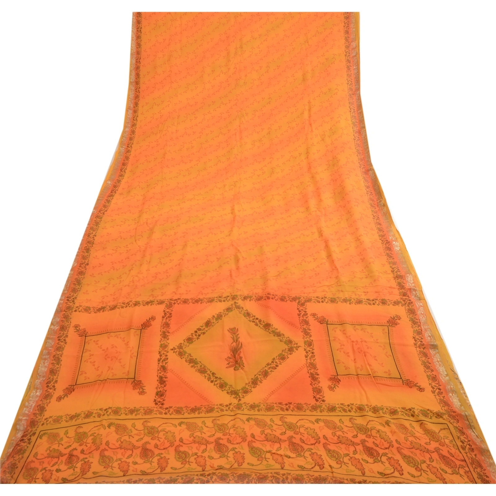 Sanskriti Vintage Orange Sarees Pure Georgette Silk Printed Sari Craft Fabric, PRG-4166-Orange-Printed Floral Design-Pure Georgette Silk-8