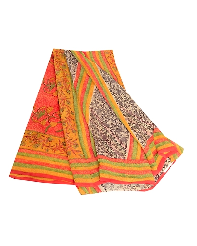 Sanskriti Vintage Ivory Sarees Pure Georgette Silk Printed Sari 5Yd Craft Fabric, PRG-4226-Ivory-Printed Floral Design-Pure Georgette Silk-2