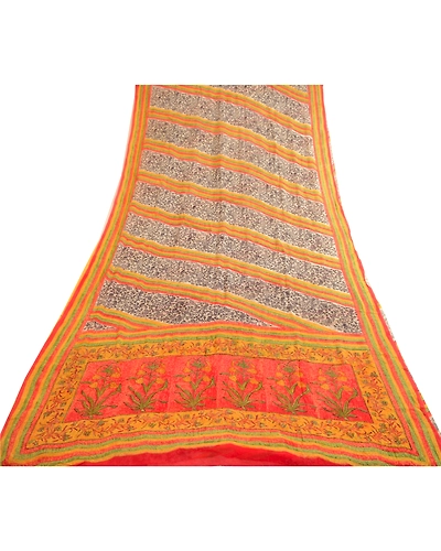 Sanskriti Vintage Ivory Sarees Pure Georgette Silk Printed Sari 5Yd Craft Fabric, PRG-4226-Ivory-Printed Floral Design-Pure Georgette Silk-8