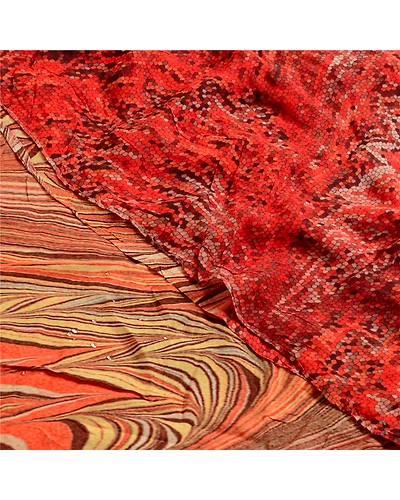 Sanskriti Vintage Indian Orange Sarees Blend Georgette Printed Sari Craft Fabric, PRG-4245-Orange-Printed Floral Design-Blend Georgette-1