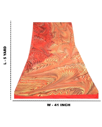 Sanskriti Vintage Indian Orange Sarees Blend Georgette Printed Sari Craft Fabric, PRG-4245-Orange-Printed Floral Design-Blend Georgette-3