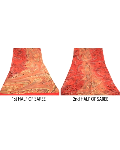 Sanskriti Vintage Indian Orange Sarees Blend Georgette Printed Sari Craft Fabric, PRG-4245-Orange-Printed Floral Design-Blend Georgette-5